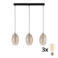 LED Cable Pendant SEBO 3xE27/15W/230V Black/Smoky Beige