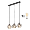 LED Cable Pendant ZULIA 3xE27/15W/230V Black/Smoked Black