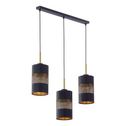 LED cable-suspended chandelier BOGART 3xE27/15W/230V black/gold
