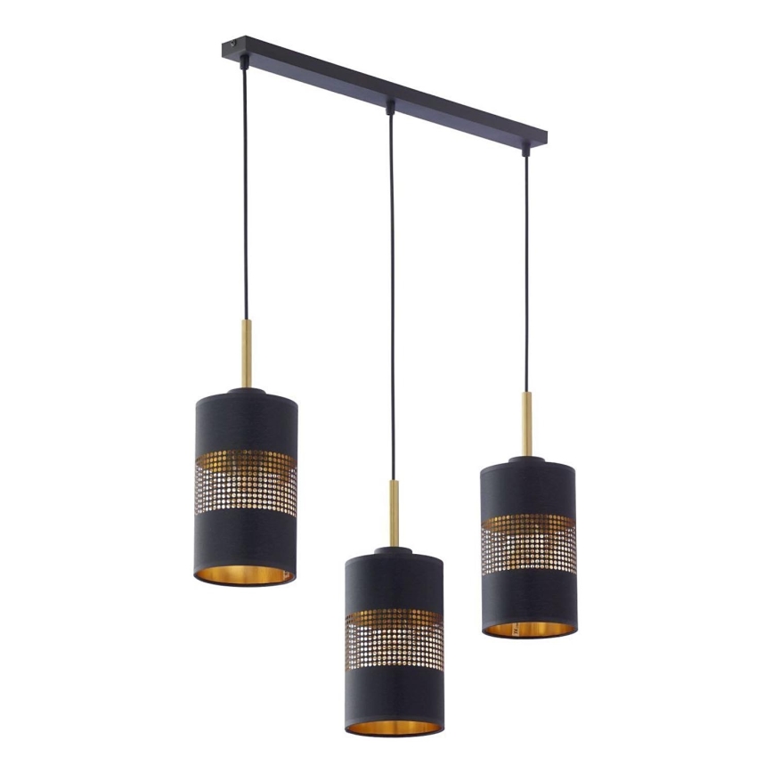 LED cable-suspended chandelier BOGART 3xE27/15W/230V black/gold