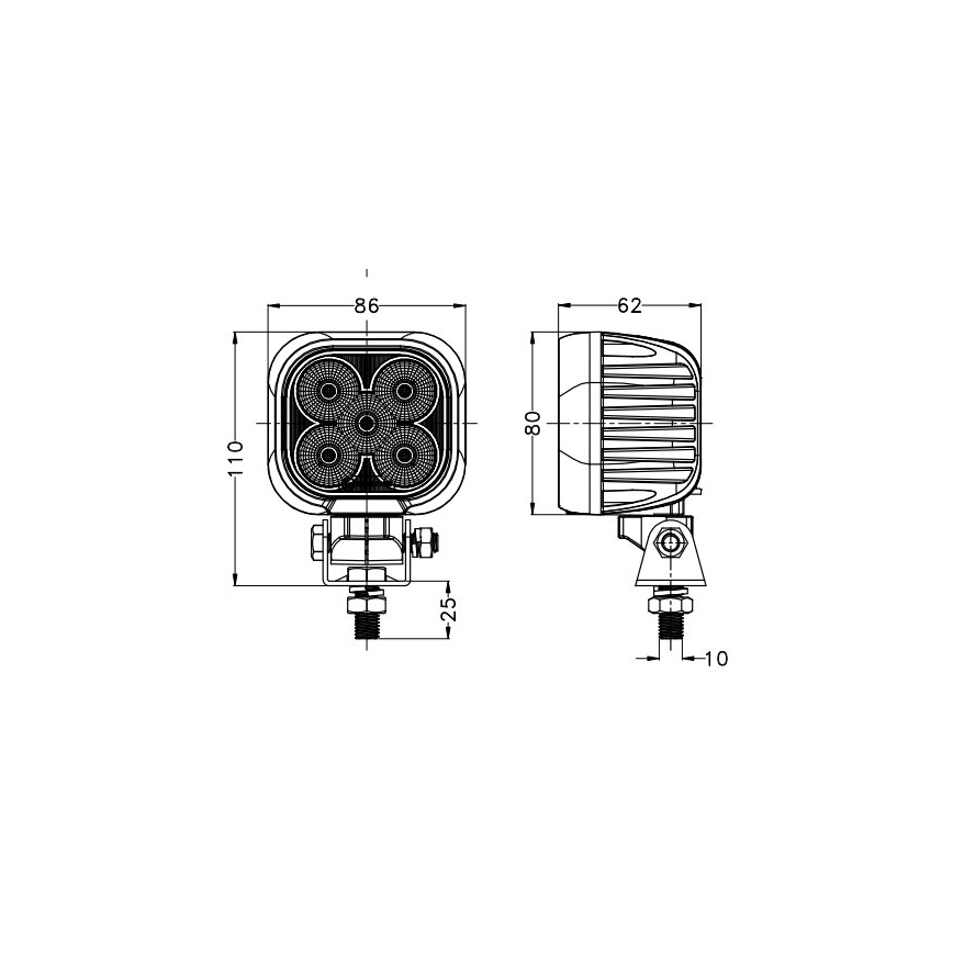 LED Car spotlight BLACK LED/50W/10-30V IP69 5700K angular