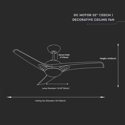 LED Ceiling Fan with 15W LED, 230V, 3000/4000/6400K + Remote Control