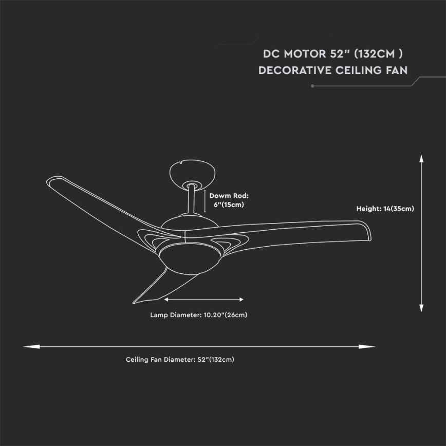 LED Ceiling Fan with 15W LED, 230V, 3000/4000/6400K + Remote Control