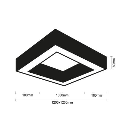 LED Ceiling Light, 150W, 230V, 3000/4000/6500K, 120x120 cm, Black