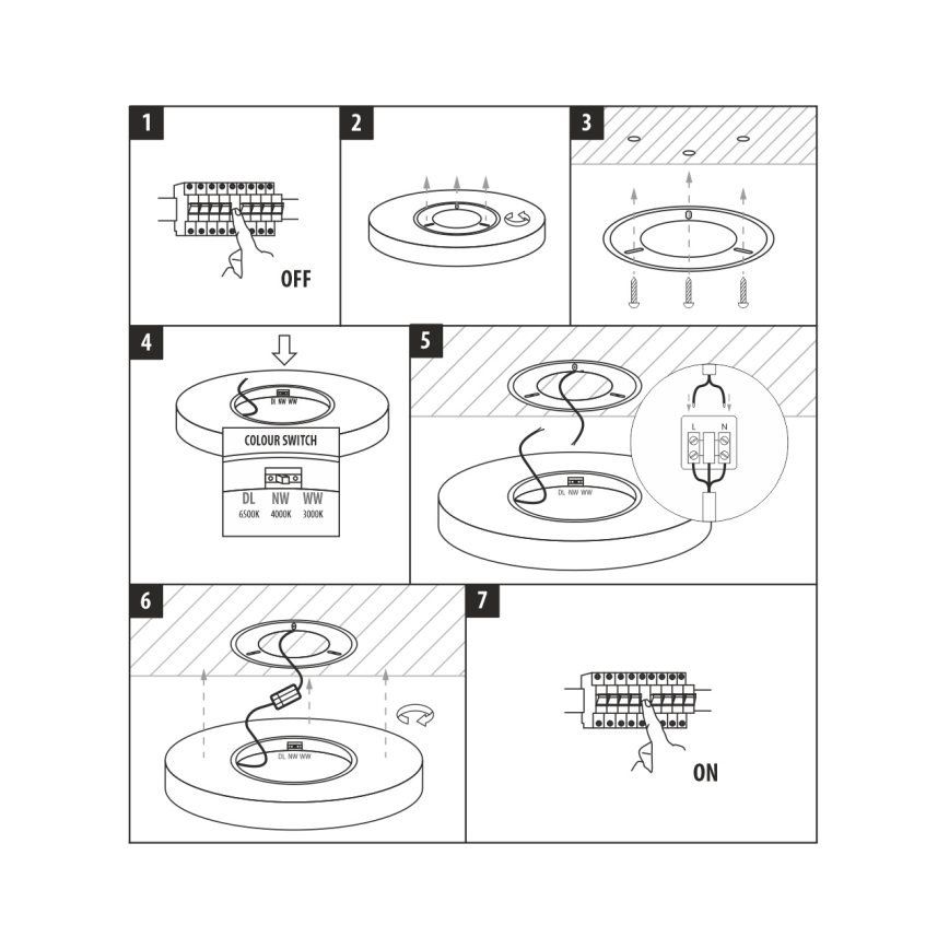 LED Ceiling Light, 18W, 230V, Tunable White 3000/4000/6500K, Ø 23 cm, White