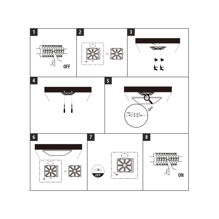 LED Ceiling Light, 32W, 230V, 3000/4000/6500K (selectable), 40 x 40 cm, Black