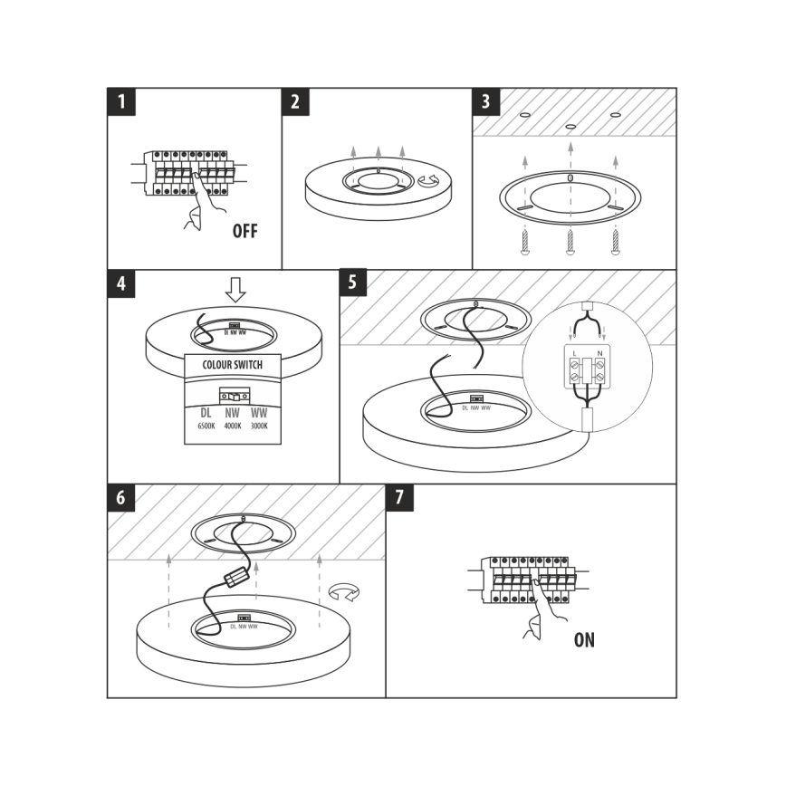 LED Ceiling Light, 32W, 230V, Selectable 3000/4000/6500K, Ø 40 cm, Black