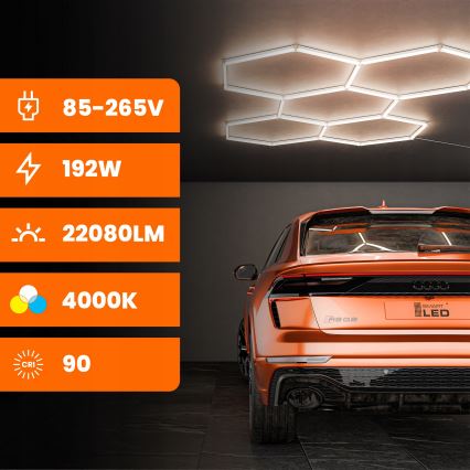 LED Ceiling Light HEXAGON LED/192W/85-265V 4000K 298x209 cm CRI 90 IP54 White