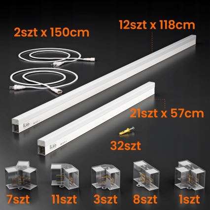 LED Ceiling Light HEXAGON LED/384W/85-265V 6500K 484x243 cm CRI 90 IP54 white