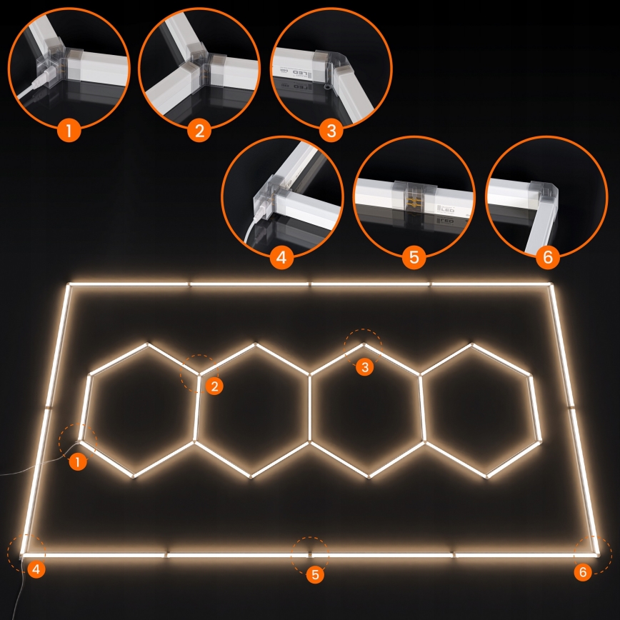 LED Ceiling Light HEXAGON LED/426W/85-265V 4000K 484x243 cm CRI 90 IP44 White