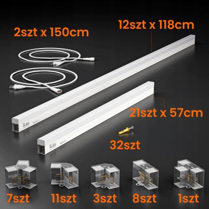 LED Ceiling Light HEXAGON LED/426W/85-265V 6500K 484x243 cm CRI 90 IP44 white