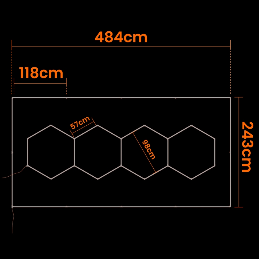 LED Ceiling Light HEXAGON LED/426W/85-265V 6500K 484x243 cm CRI 90 IP44 white