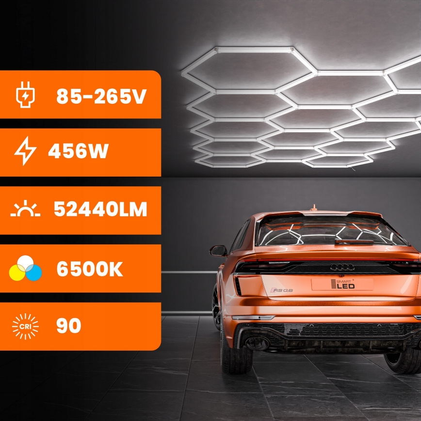 HEXAGON LED Ceiling Light/456W/85-265V 6500K 522x298 cm CRI 90 IP54 white