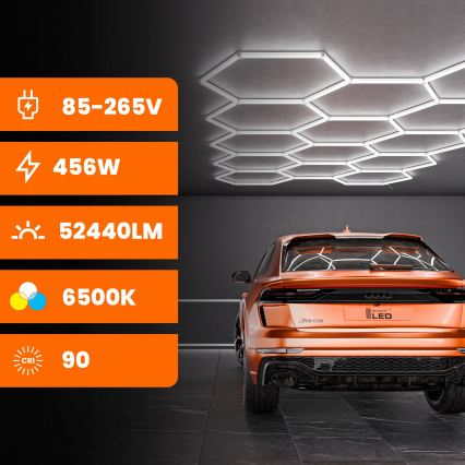 LED Ceiling Light HEXAGON LED/570W/85-265V 6500K 522x298 cm CRI 90 IP44 white