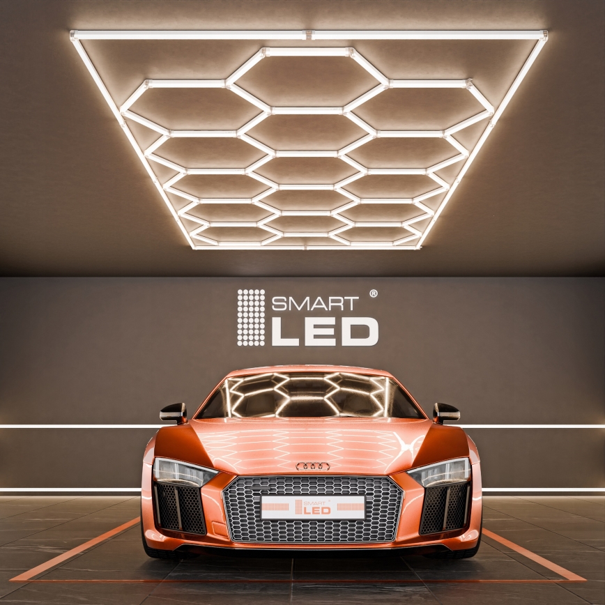 HEXAGON LED Ceiling Light, 696W, 85-265V, 4000K, 484x243 cm, CRI 90, IP44, White