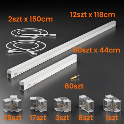 HEXAGON LED Ceiling Light, 696W, 85-265V, 4000K, 484x243 cm, CRI 90, IP44, White