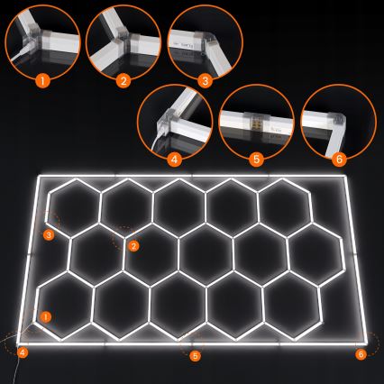 LED Ceiling Light HEXAGON LED/696W/85-265V 6500K 484x243 cm CRI 90 IP44 White