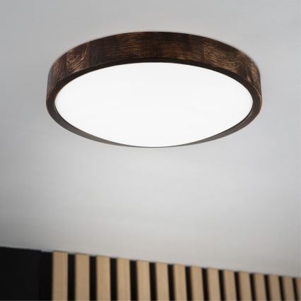 LED Ceiling Light OAK SLIM, 36W/230V, 4000K, Ø 37 cm, Oak/Dark Brown