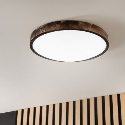 LED Ceiling Light OAK SMOKY SLIM, 36W / 230V, 4000K, Ø 47 cm, Oak / Dark Brown