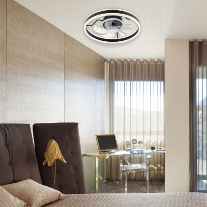 LED Dimmable ceiling light with a fan APOLLO LED/38W/230V black + remote control