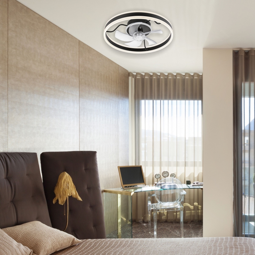 LED Dimmable ceiling light with a fan APOLLO LED/38W/230V black + remote control