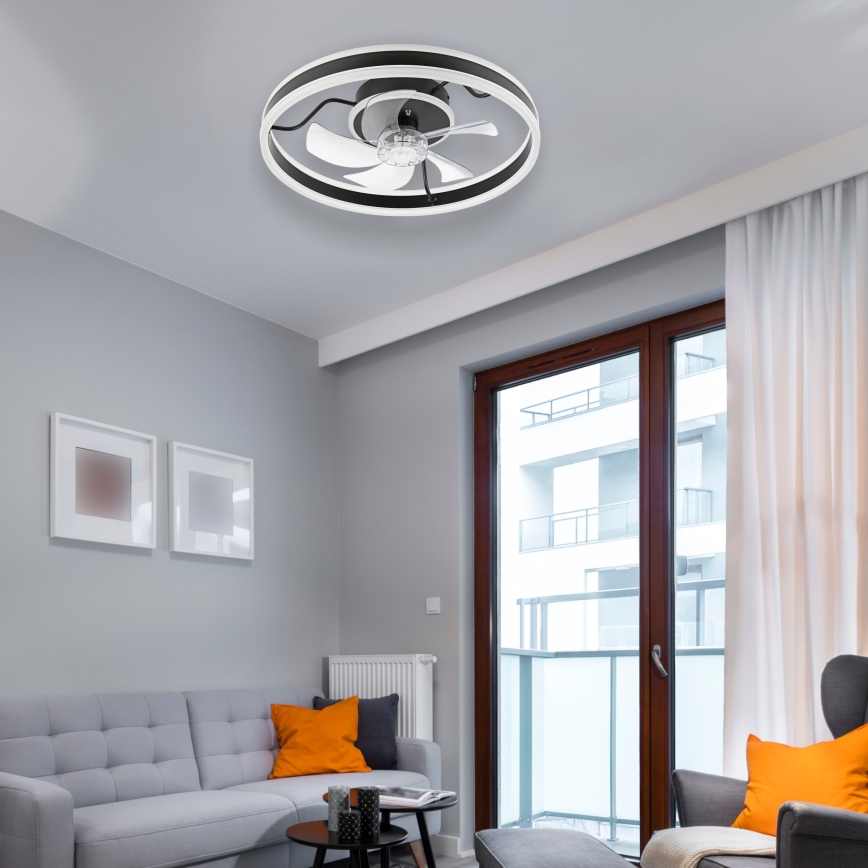 LED Dimmable ceiling light with a fan APOLLO LED/38W/230V black + remote control