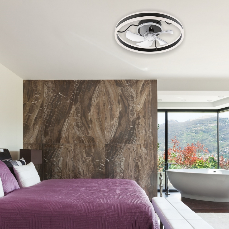 LED Dimmable ceiling light with a fan APOLLO LED/38W/230V black + remote control