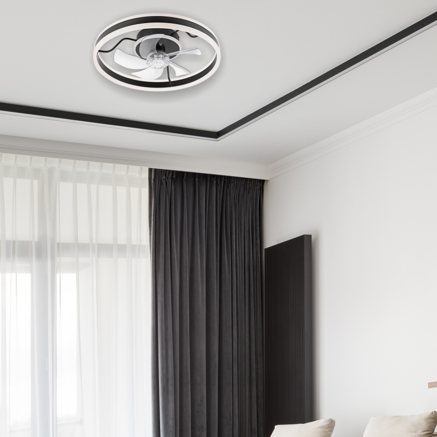LED Dimmable ceiling light with a fan APOLLO LED/38W/230V black + remote control