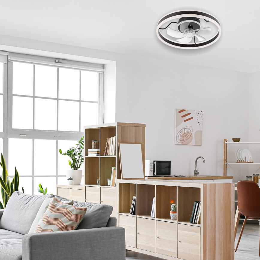 LED Dimmable ceiling light with a fan APOLLO LED/38W/230V black + remote control