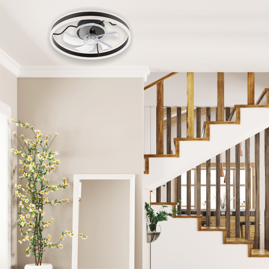 LED Dimmable ceiling light with a fan APOLLO LED/38W/230V black + remote control