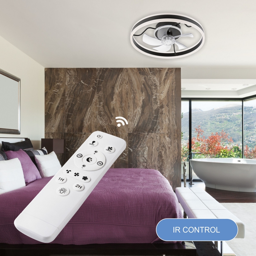 LED Dimmable ceiling light with a fan APOLLO LED/38W/230V black + remote control