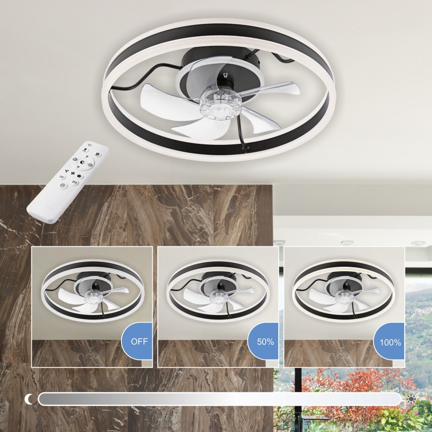 LED Dimmable ceiling light with a fan APOLLO LED/38W/230V black + remote control