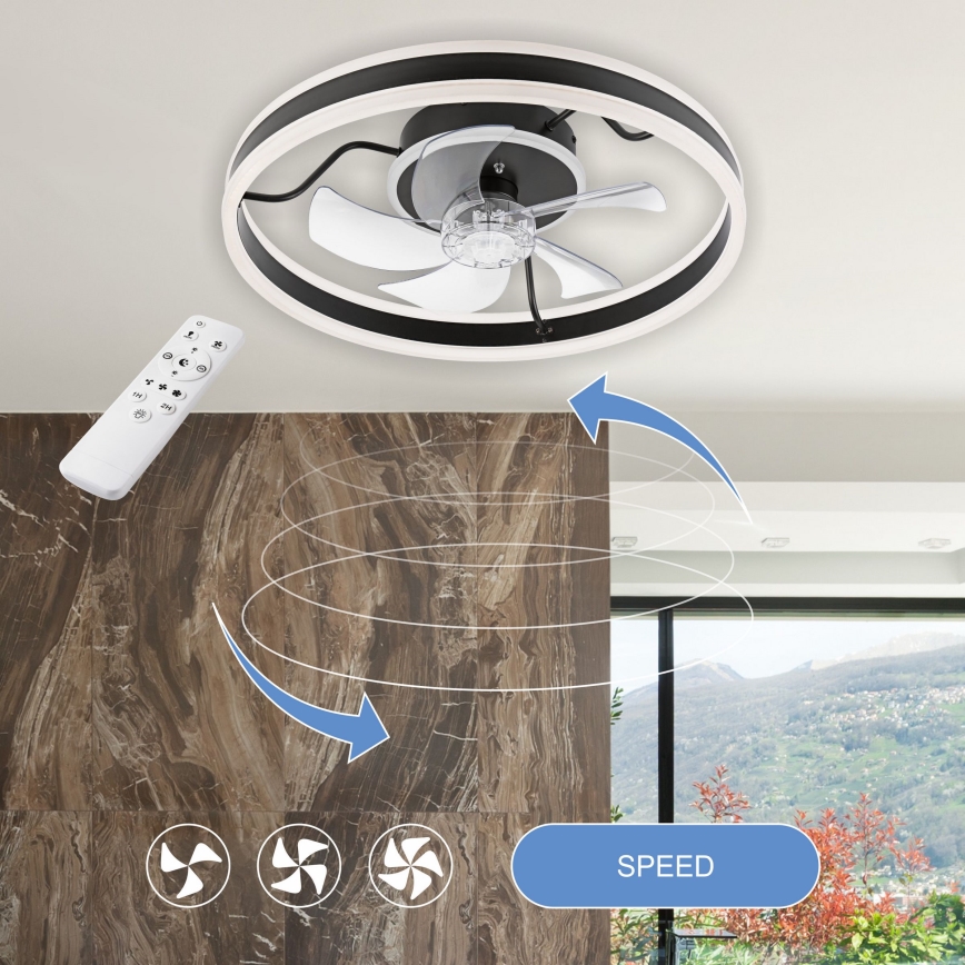 LED Dimmable ceiling light with a fan APOLLO LED/38W/230V black + remote control