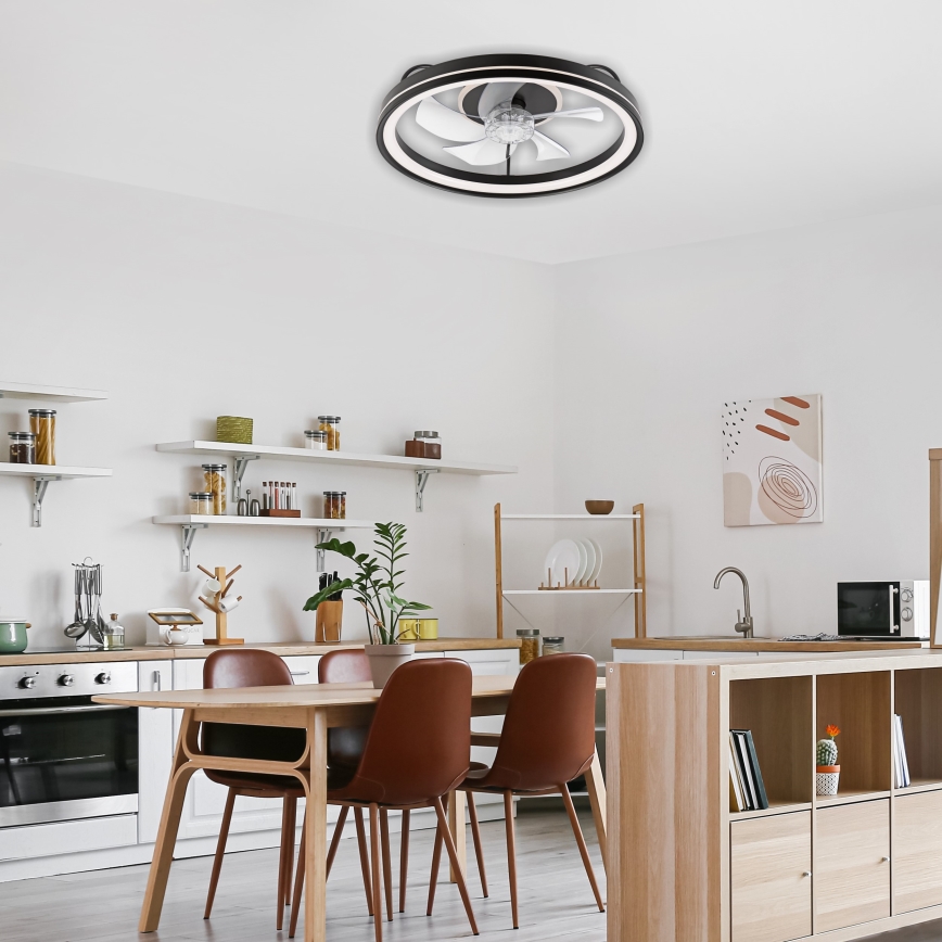 LED Dimmable ceiling light with a fan FARGO LED/37W/230V black + remote control