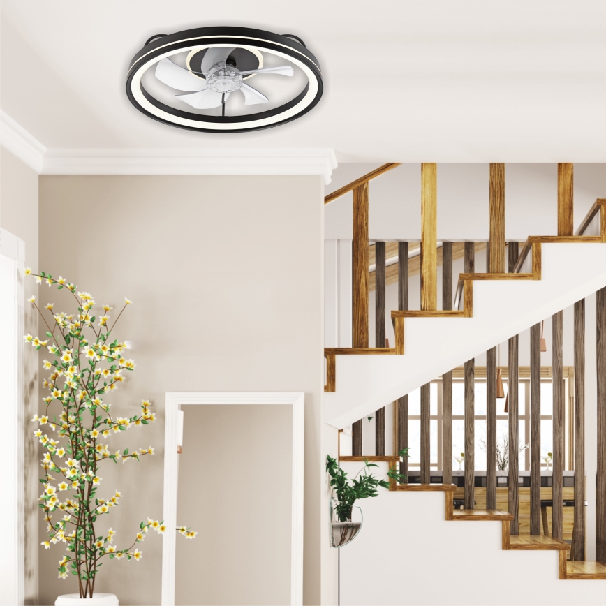 LED Dimmable ceiling light with a fan FARGO LED/37W/230V black + remote control