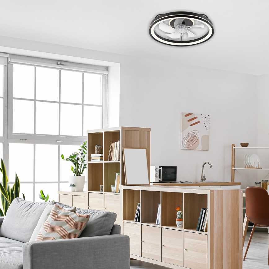 LED Dimmable ceiling light with a fan FARGO LED/37W/230V black + remote control