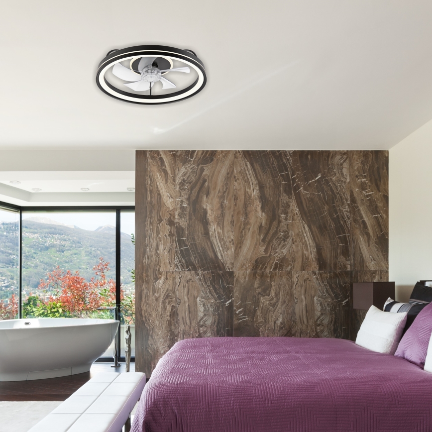 LED Dimmable ceiling light with a fan FARGO LED/37W/230V black + remote control
