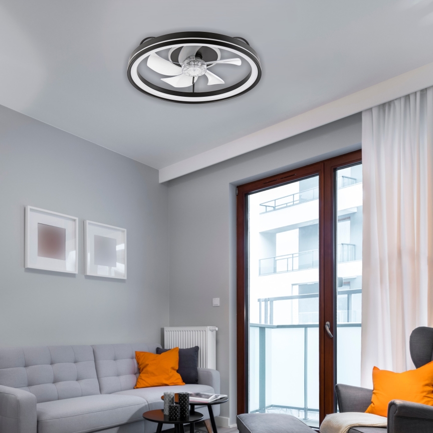 LED Dimmable ceiling light with a fan FARGO LED/37W/230V black + remote control