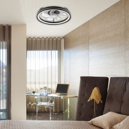 LED Dimmable ceiling light with a fan FARGO LED/37W/230V black + remote control