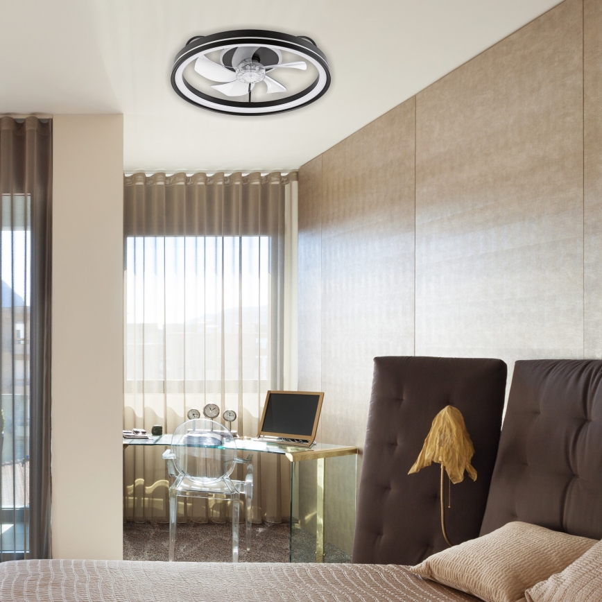 LED Dimmable ceiling light with a fan FARGO LED/37W/230V black + remote control