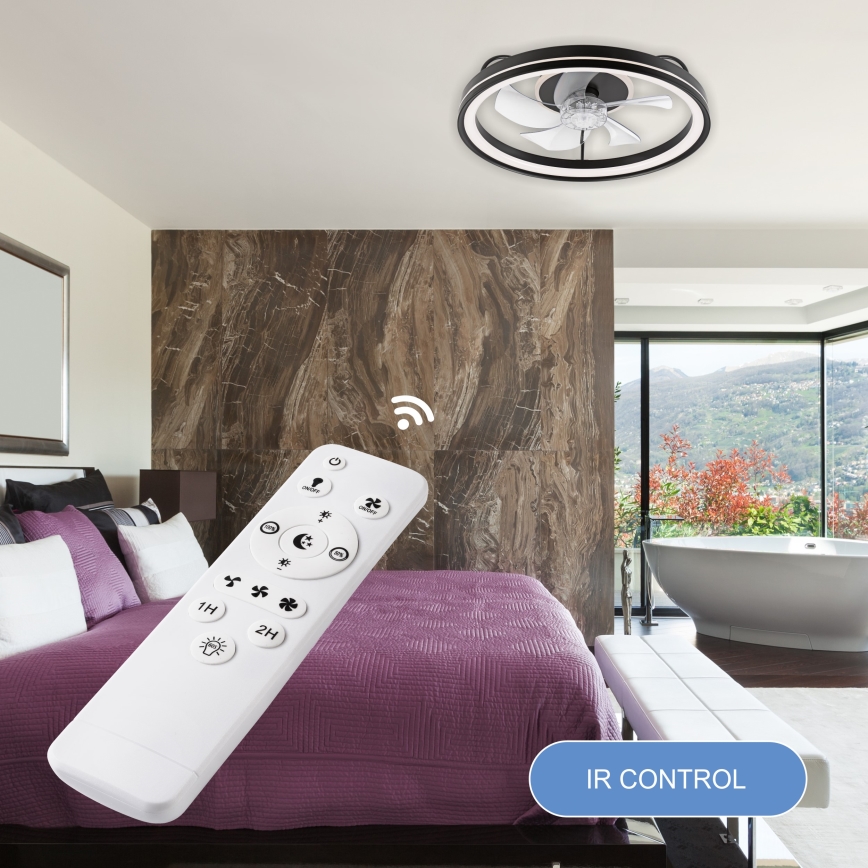 LED Dimmable ceiling light with a fan FARGO LED/37W/230V black + remote control