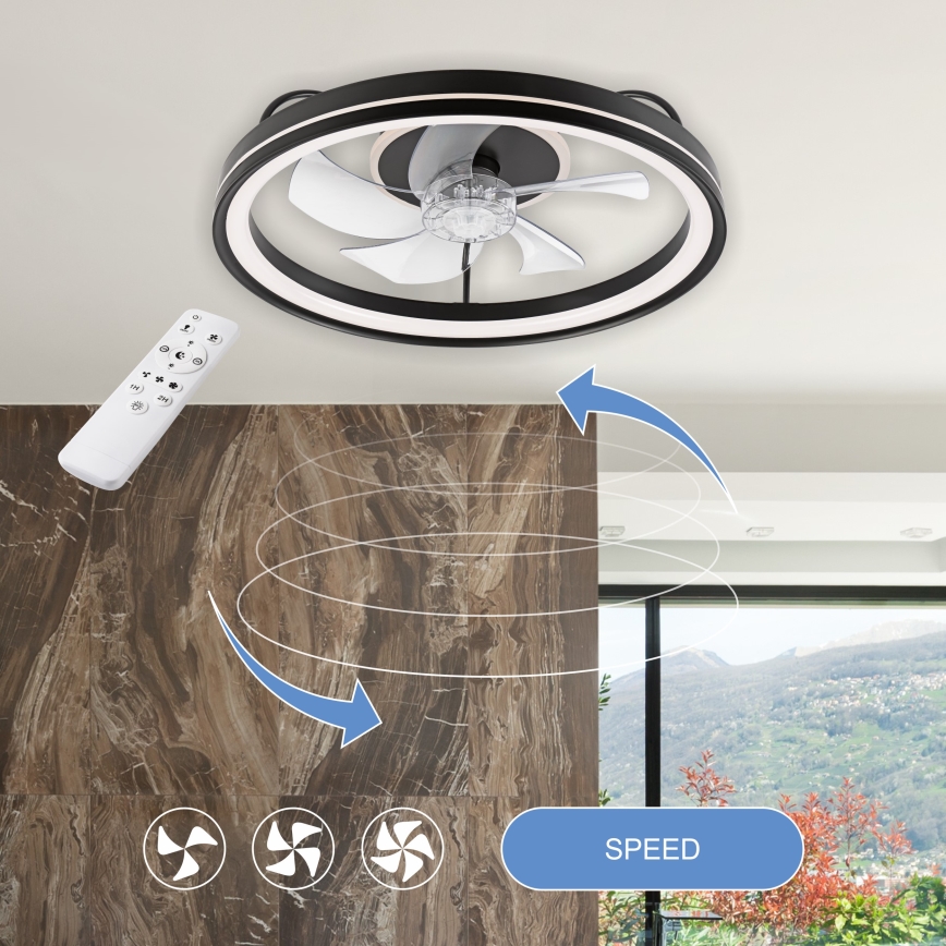 LED Dimmable ceiling light with a fan FARGO LED/37W/230V black + remote control