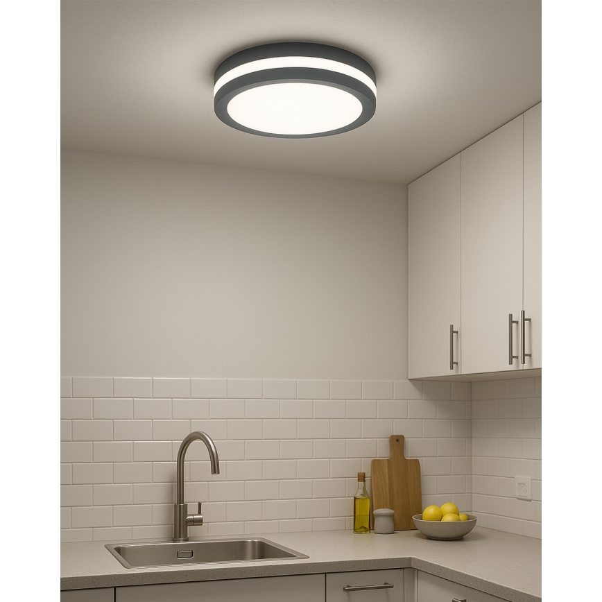 LED Bathroom Ceiling Light with Motion Sensor LED/20W/230V 3000/4000/6500K Ø 23 cm IP54 Anthracite