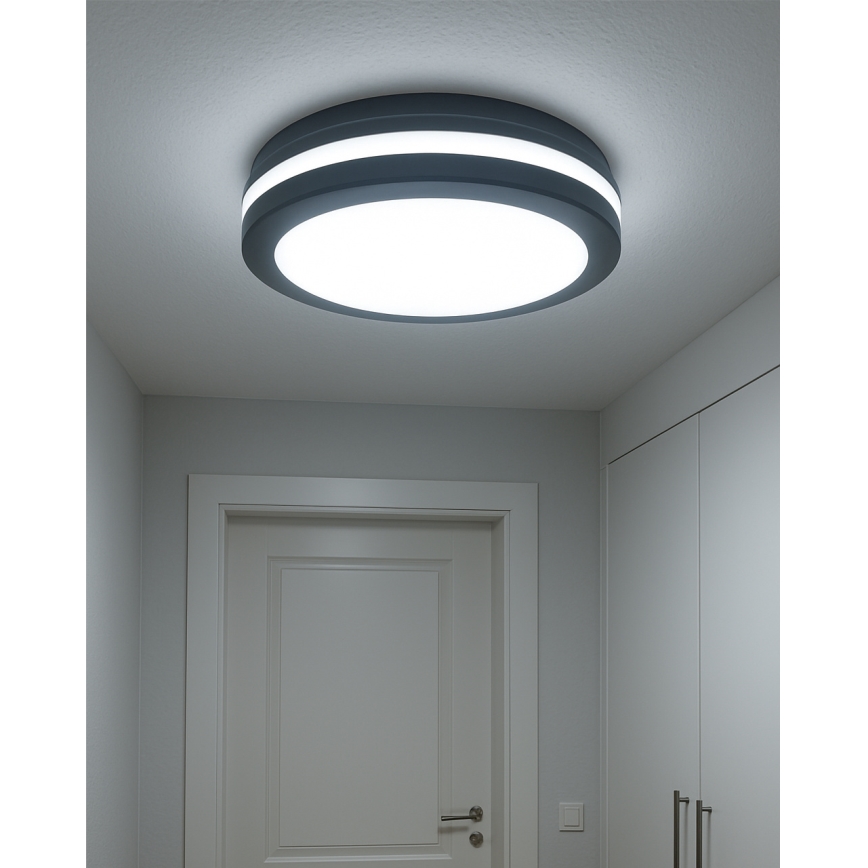 LED ceiling light with motion sensor LED/20W/230V 3000/4000/6500K Ø 230 cm IP54 anthracite