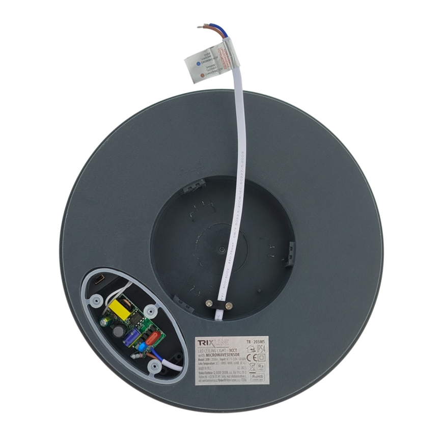 LED ceiling light with motion sensor LED/20W/230V 3000/4000/6500K Ø 230 cm IP54 anthracite