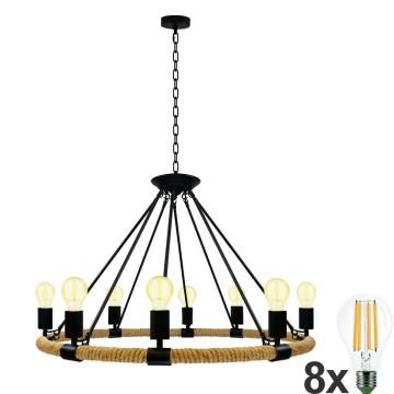 LED Chandelier on a chain ROPE ARTHUR 8xE27/6W/230V