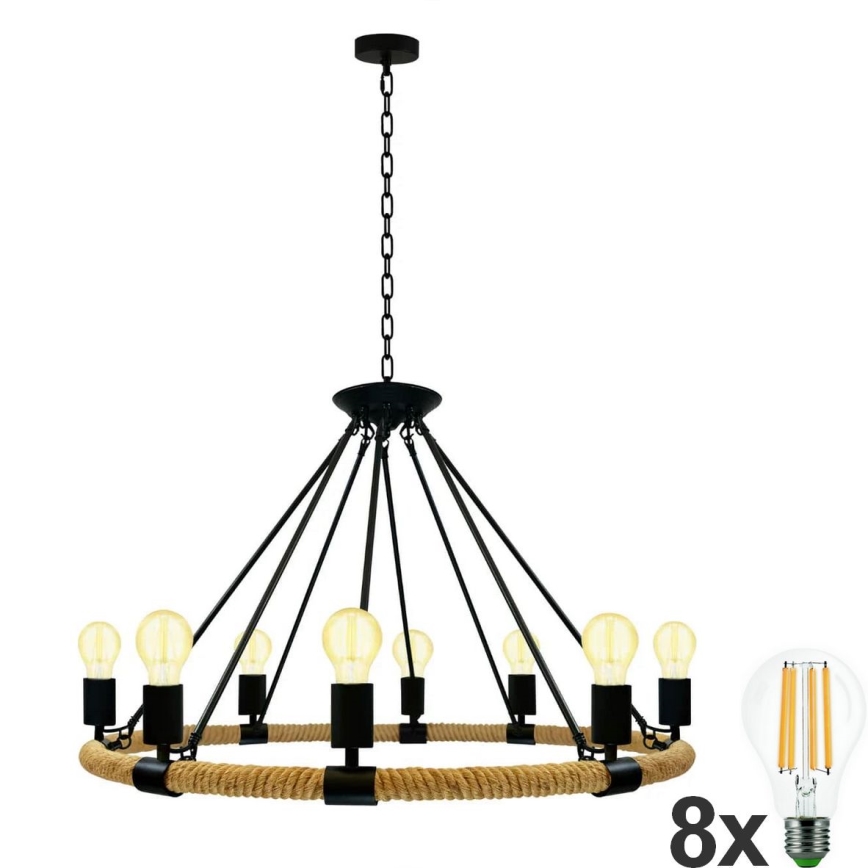 LED Chandelier on a chain ROPE ARTHUR 8xE27/6W/230V