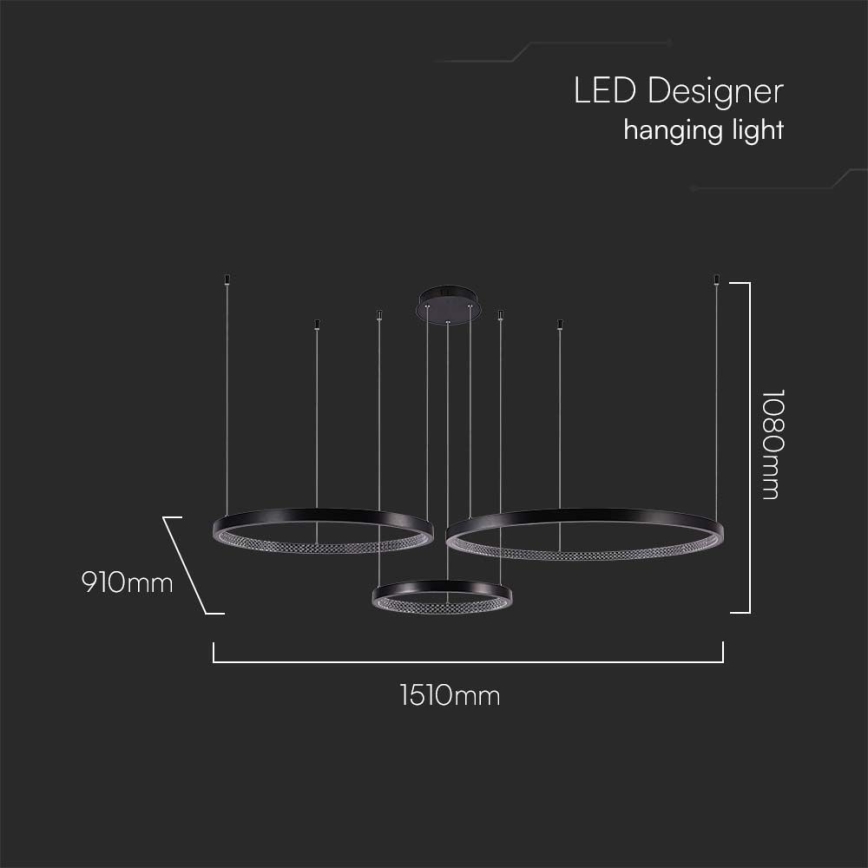 LED Chandelier on a string 3xLED/19W/230V 3000K black