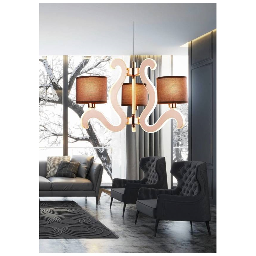 LED Chandelier on a string AMBROSIA 3xE14/40W/230V + LED/18,4W copper