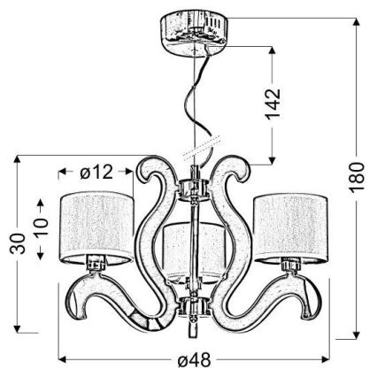 LED Chandelier on a string AMBROSIA 3xE14/40W/230V + LED/18,4W copper